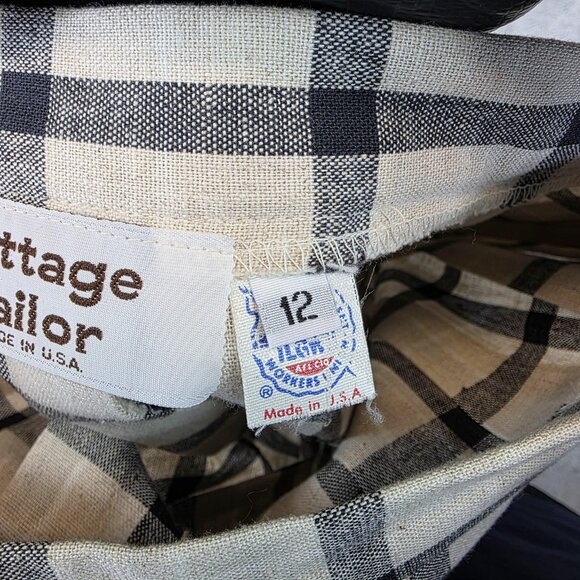 Vintage Cottage Tailor Skirt Womens 12 Beige Black Plaid Pleated Made USA 70s - Picture 8 of 8